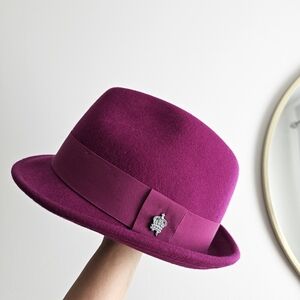 Christys Crown Collection Basix 100% Wool Fedora Crease Fuchsia Top Unisex Hat